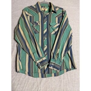 Authentic Western Youngbloods Mens Green Striped Pearl Snap Shirt Large